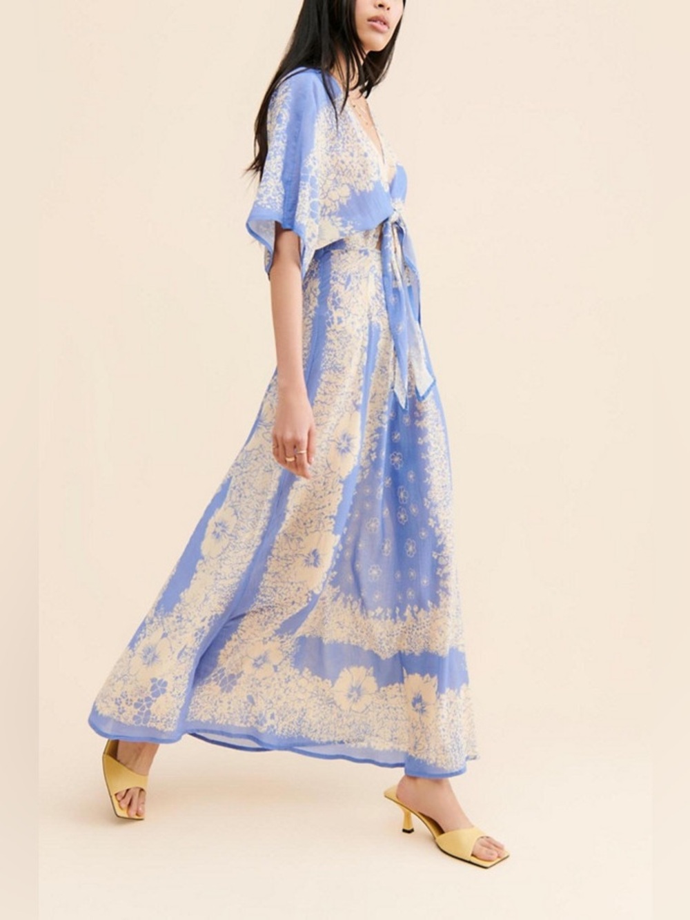 Kinga Csilla Juniper Tea Dress S 100% Cotton Blue White Flowy Maxi